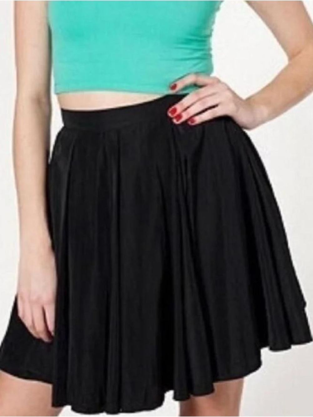 American Apparel Black Mini Skater Skirt Pleated